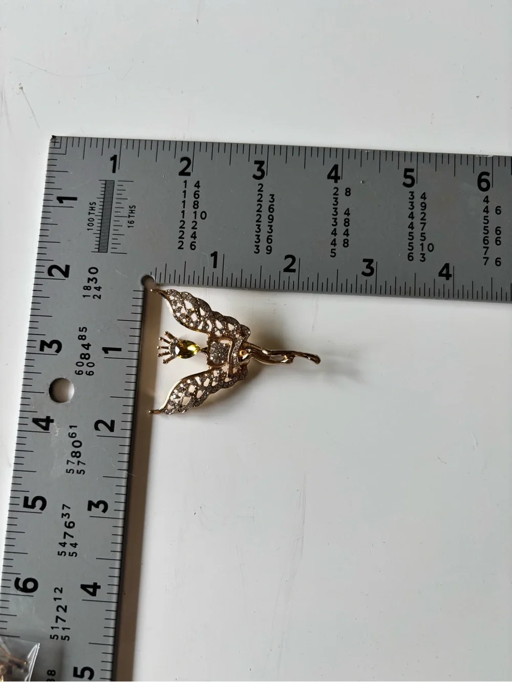 Vintage Fairy Brooch Gold Tone Clear Rhinestones Yellow Crystal Pixie Angel Pin